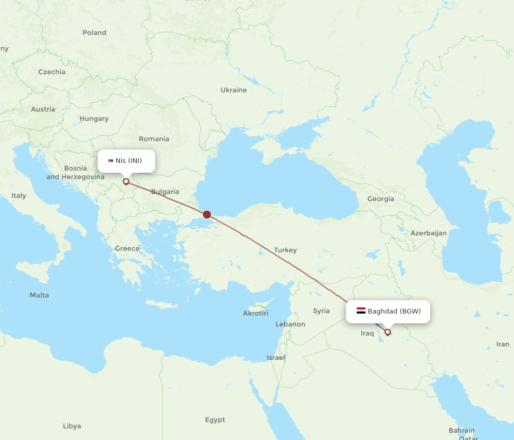 Baghdad - Nis route map and flight paths