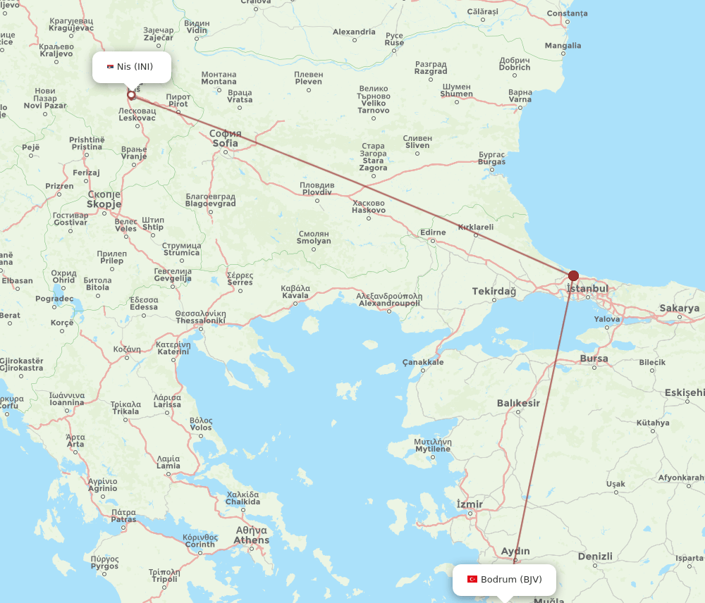 INI-BJV flight routes