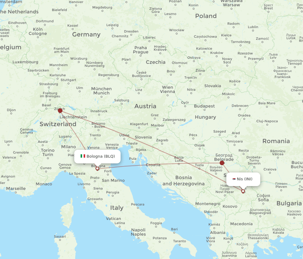 INI to BLQ flights and routes map