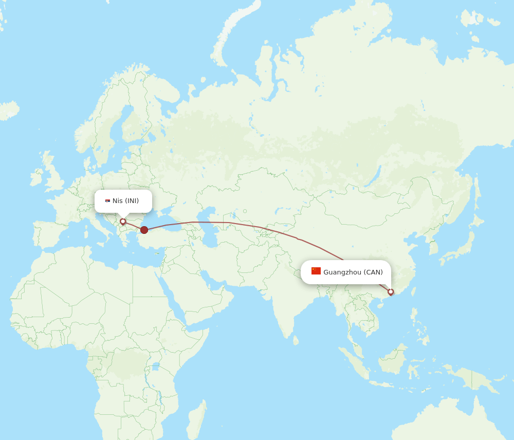 Guangzhou - Nis route map and flight paths