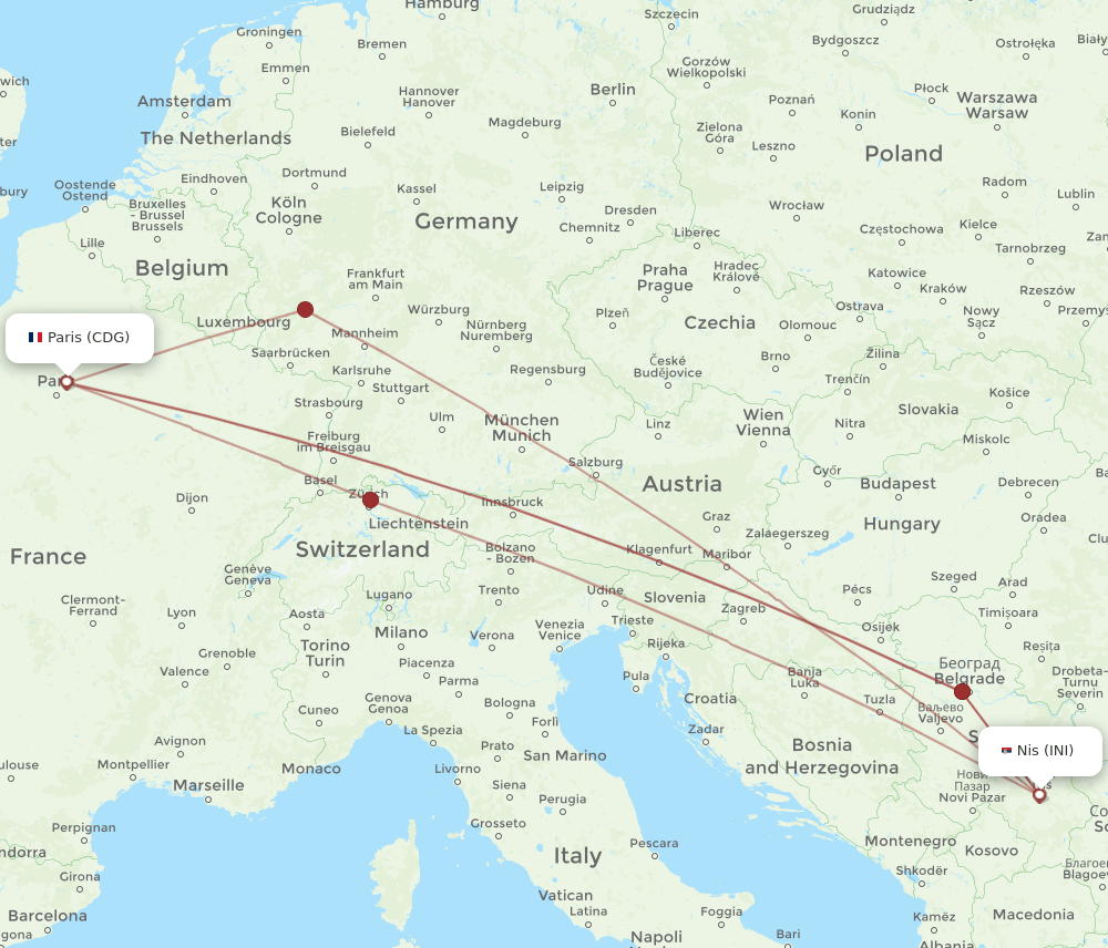 INI-CDG flight routes
