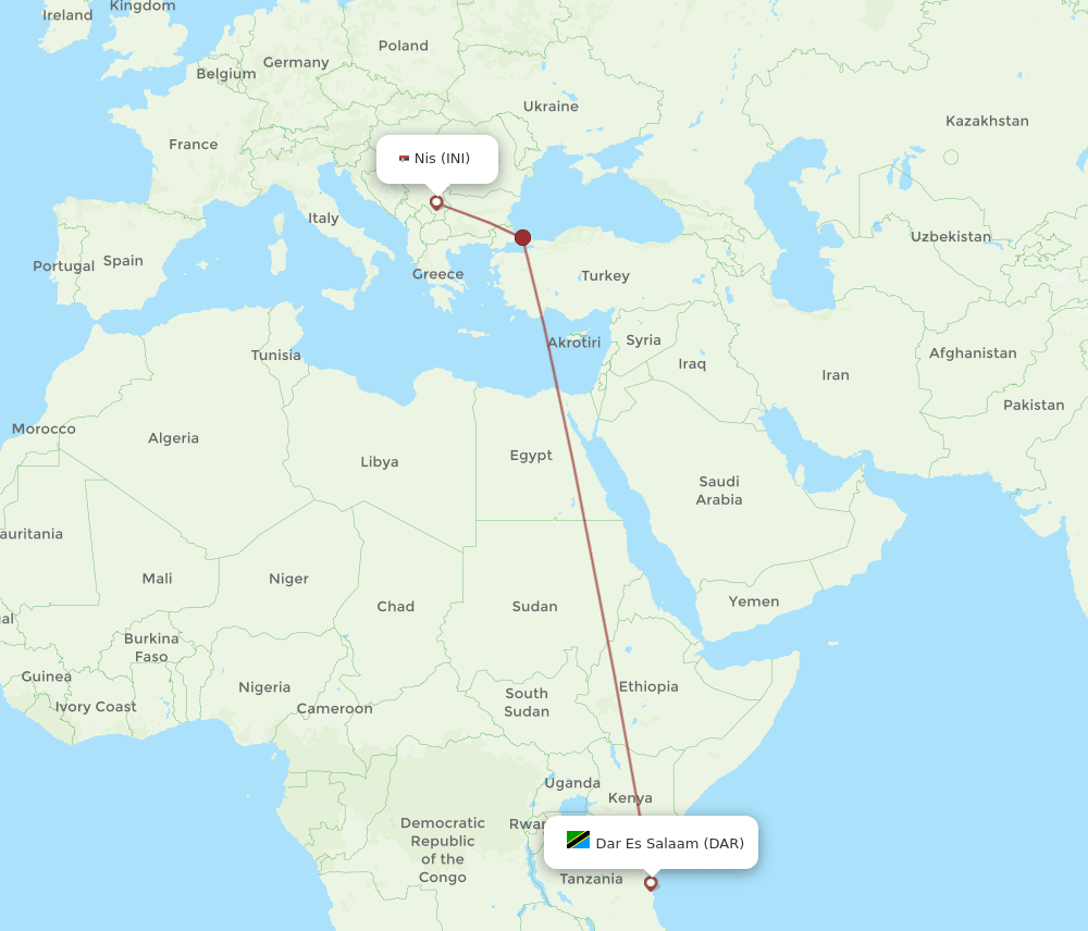 INI-DAR flight routes