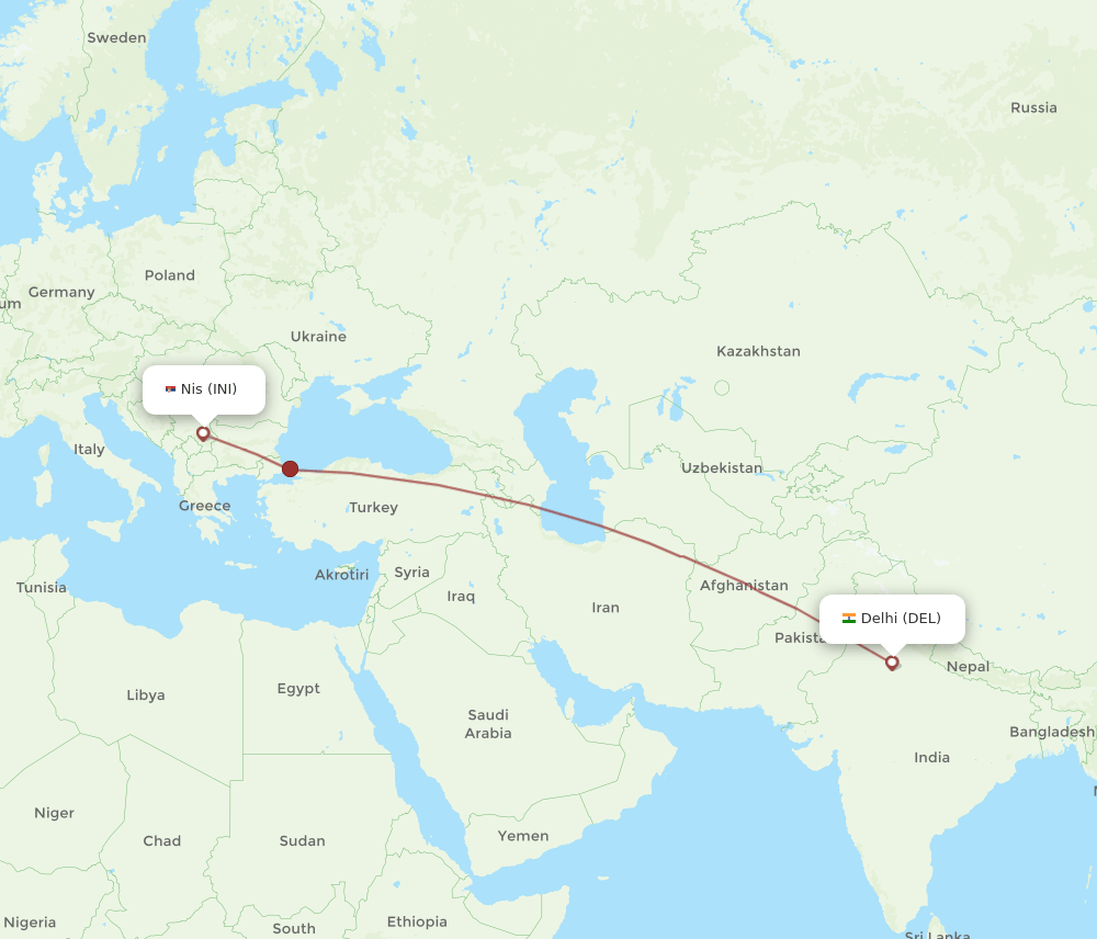 INI-DEL flight routes