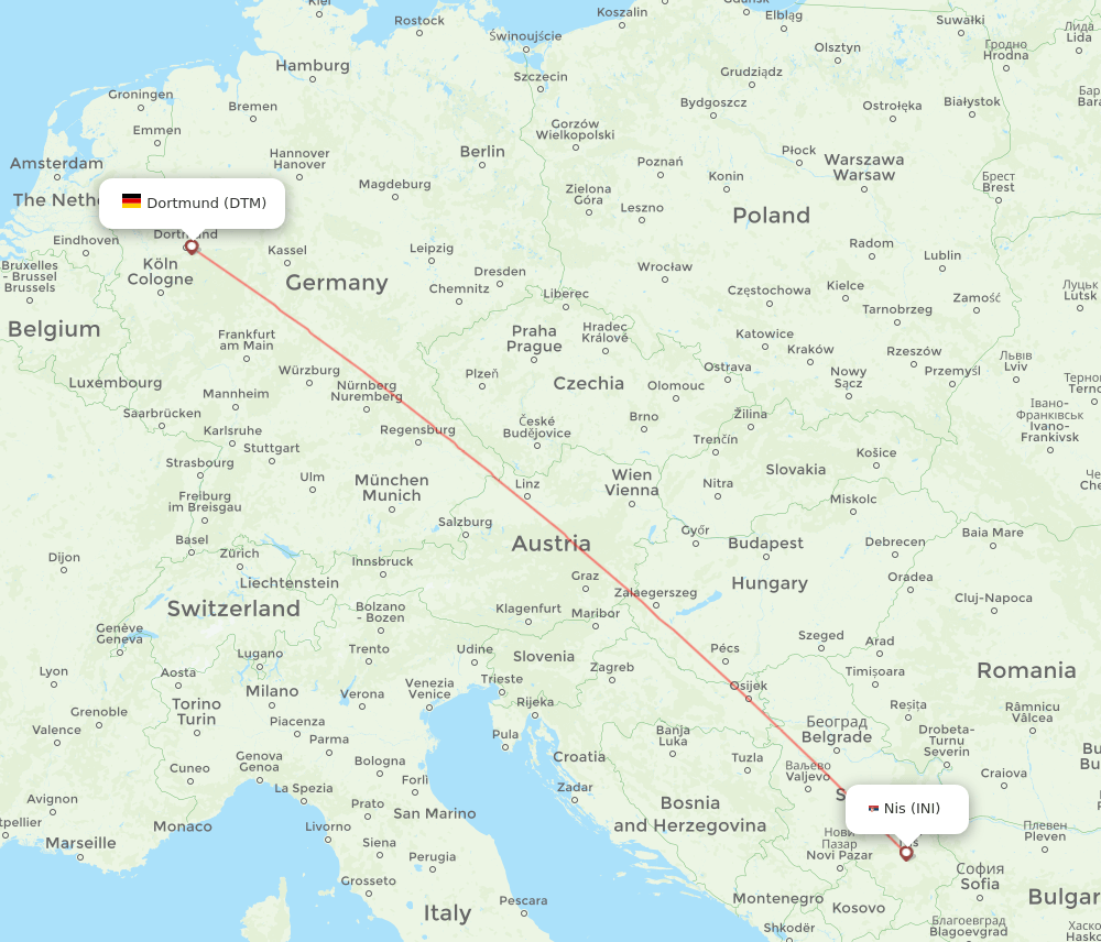 INI to DTM flights and routes map