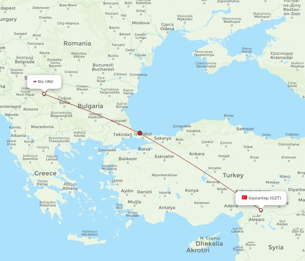 INI-GZT flight routes