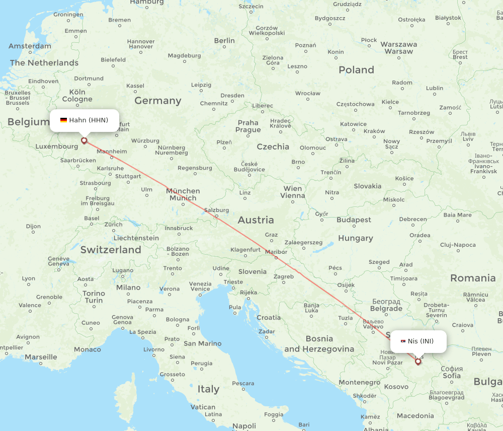 Nis - Hahn route map and flight paths