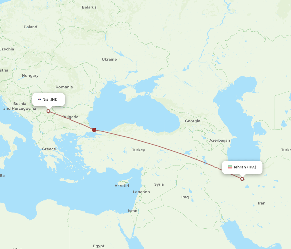 INI to IKA flights and routes map