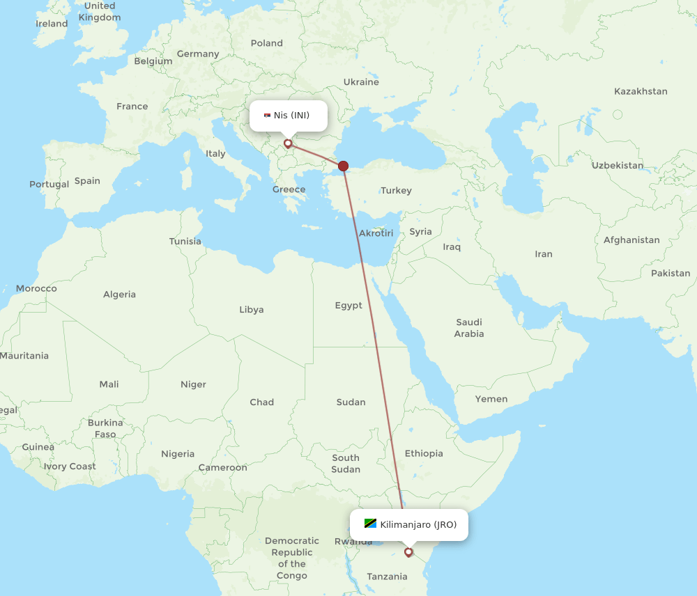 INI-JRO flight routes