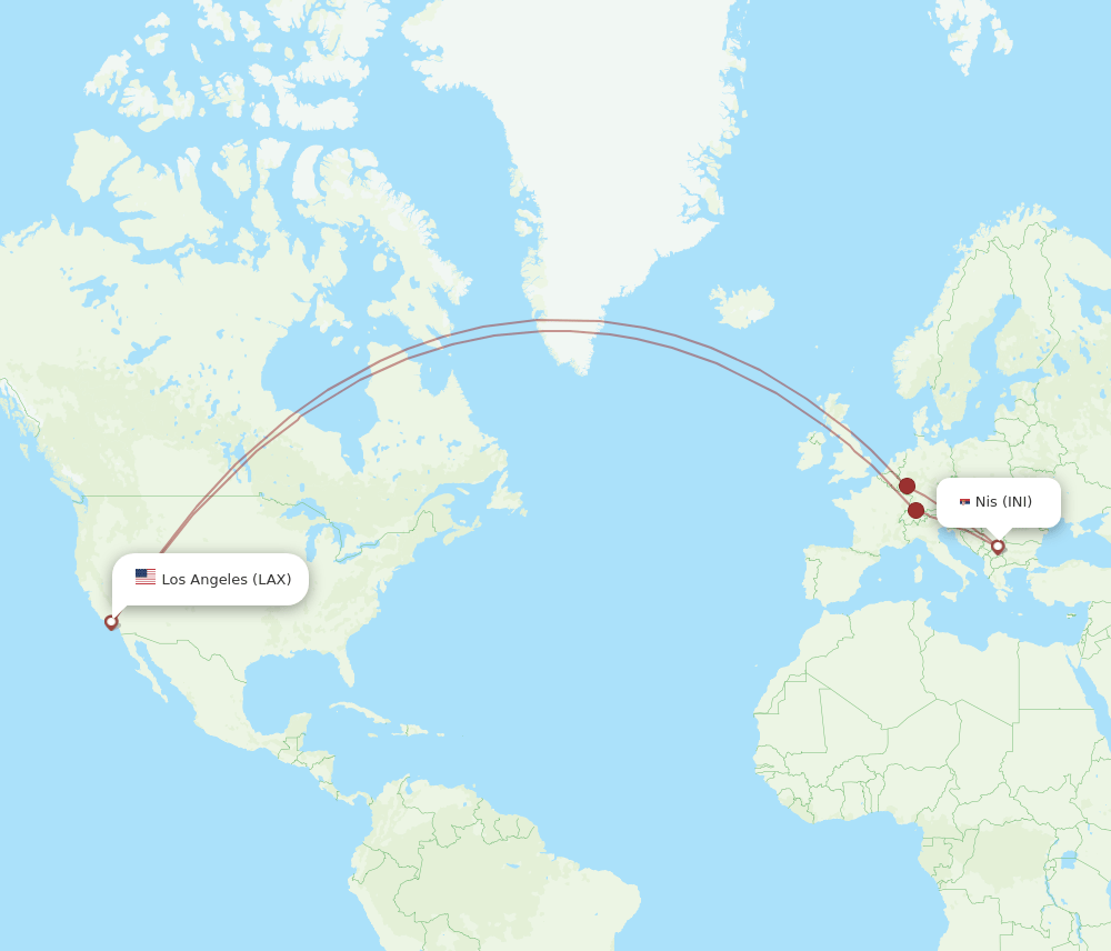 INI-LAX flight routes
