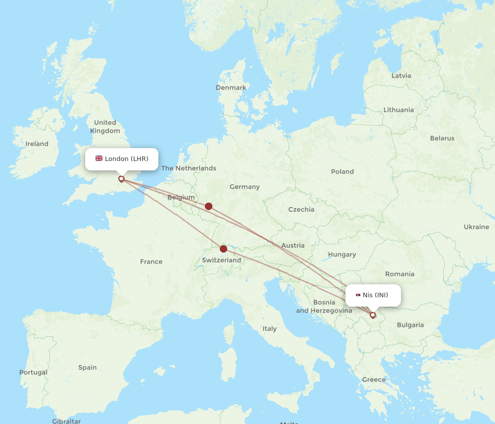 INI-LHR flight routes