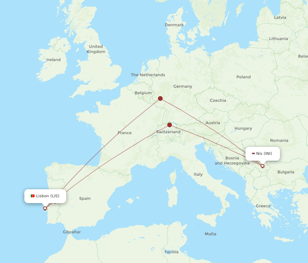 INI-LIS flight routes