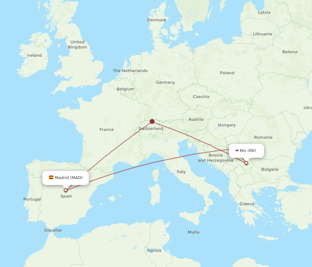 INI to MAD flights and routes map