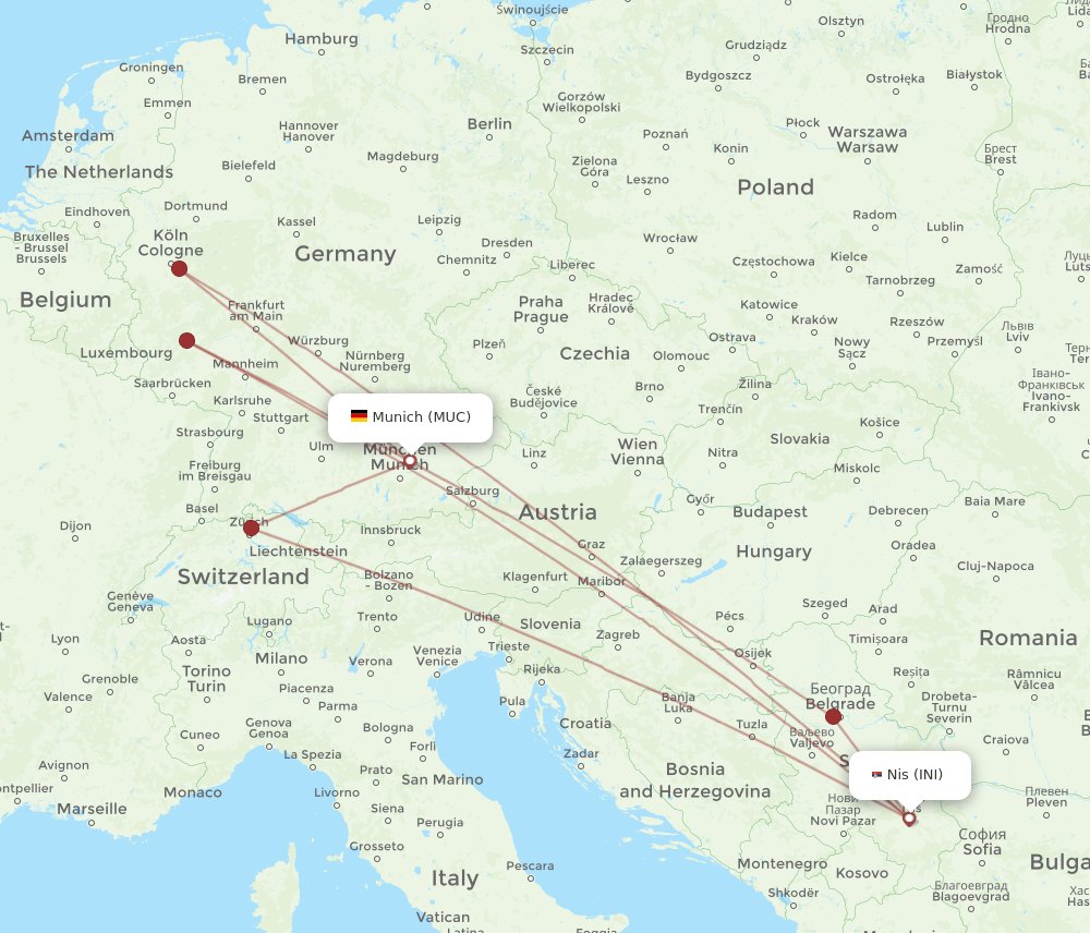 INI to MUC flights and routes map