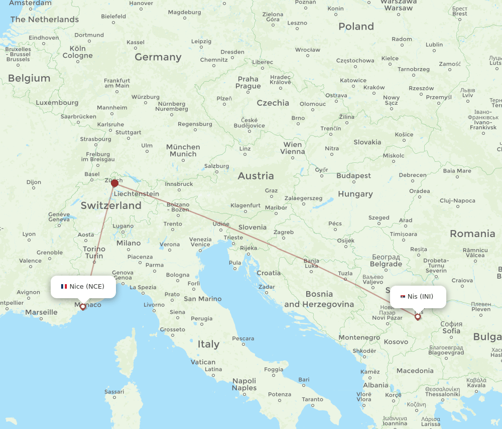 INI to NCE flights and routes map
