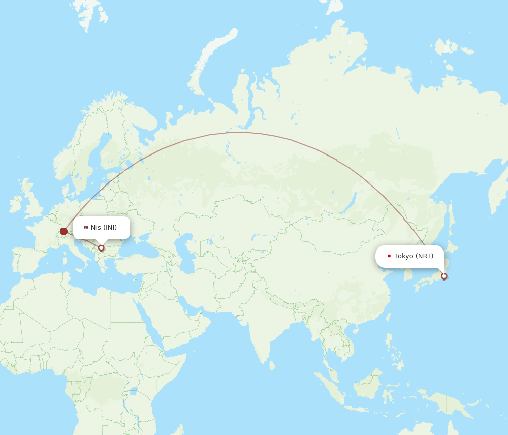 INI to NRT flights and routes map