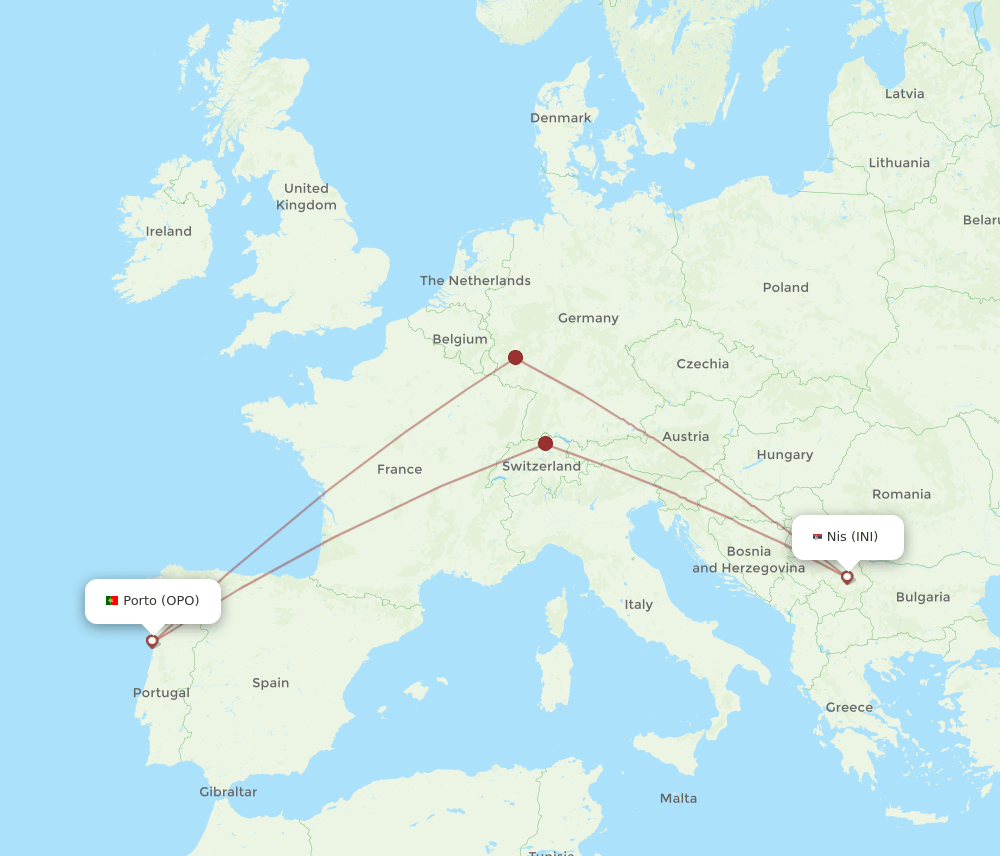 INI-OPO flight routes