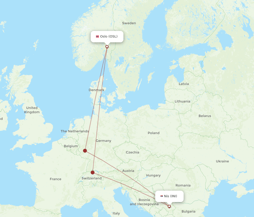 INI-OSL flight routes