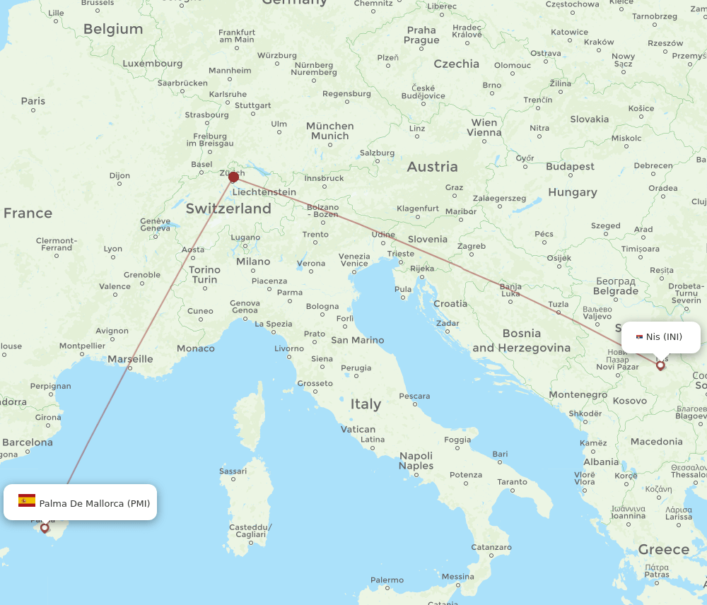 Palma de Mallorca - Nis route map and flight paths