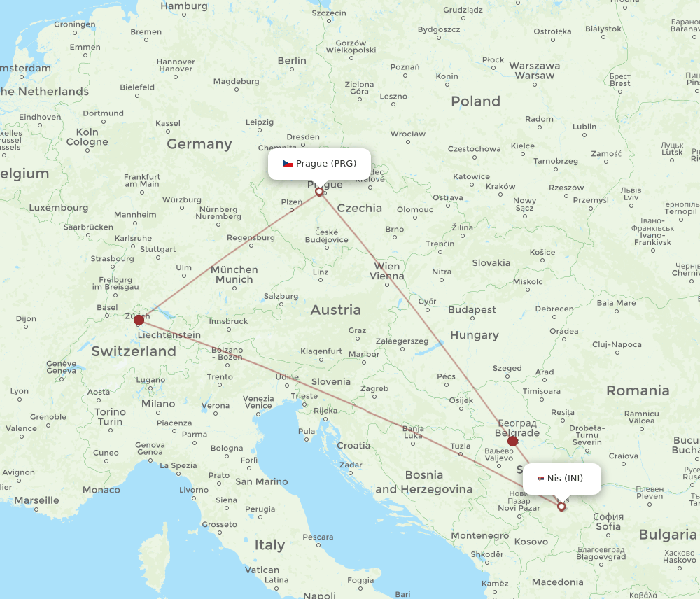 INI-PRG flight routes