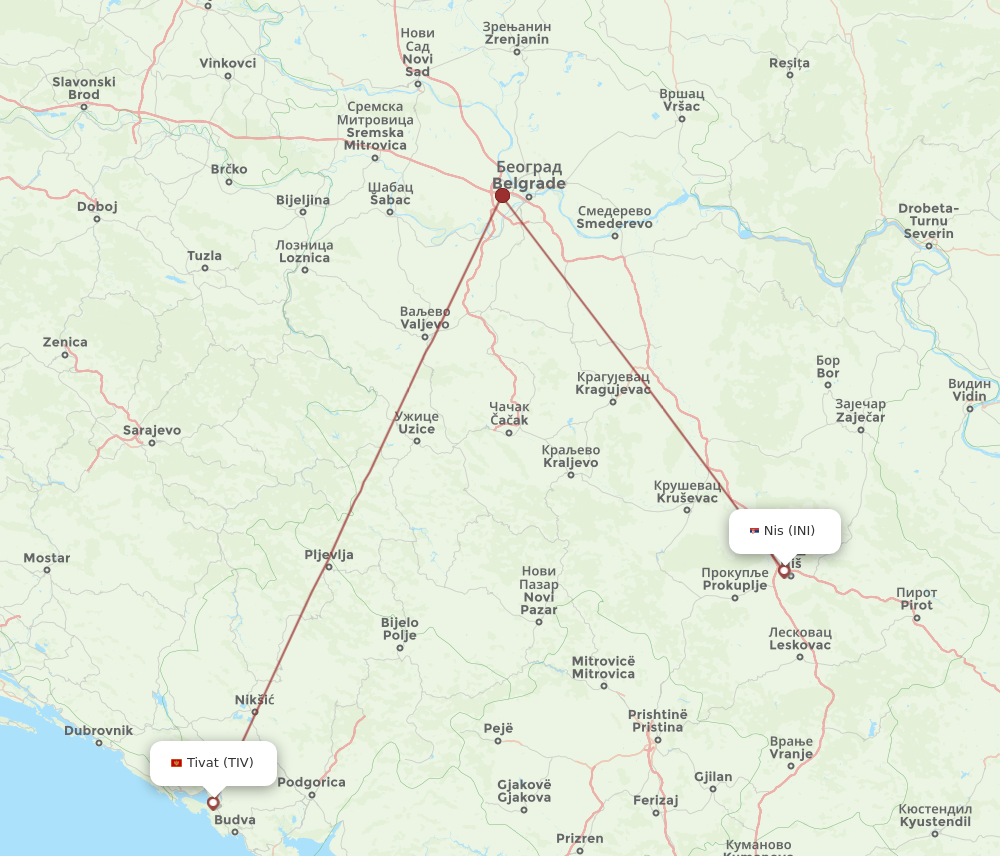 INI to TIV flights and routes map