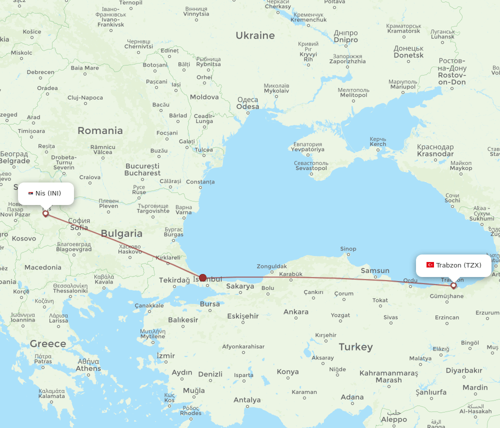 INI-TZX flight routes