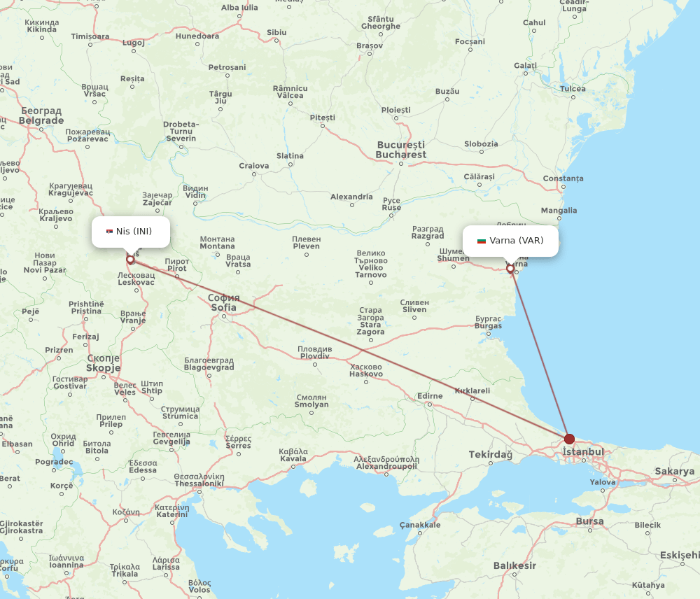 INI to VAR flights and routes map