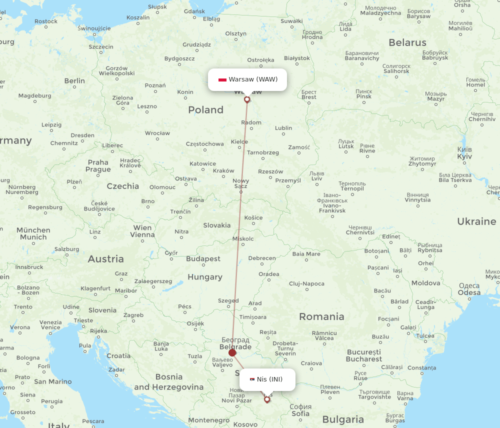 INI-WAW flight routes