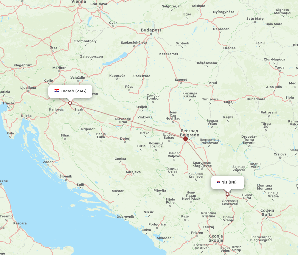 INI-ZAG flight routes