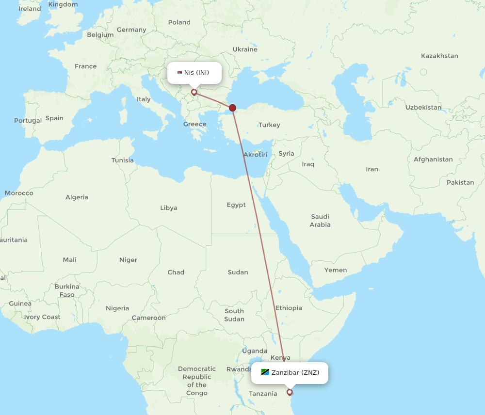 INI-ZNZ flight routes