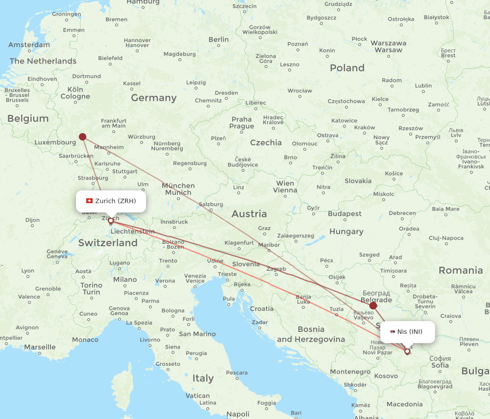 INI-ZRH flight routes