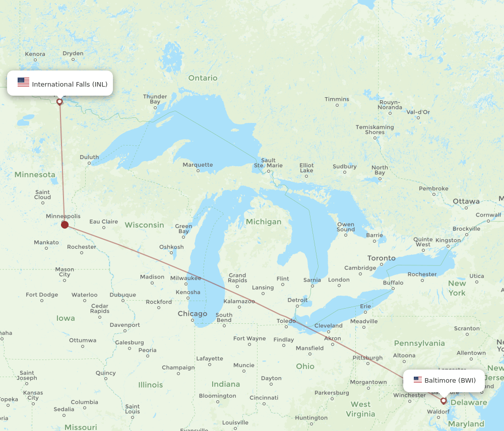 INL-BWI flight routes