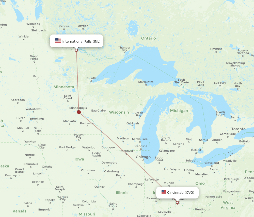 INL to CVG flights and routes map
