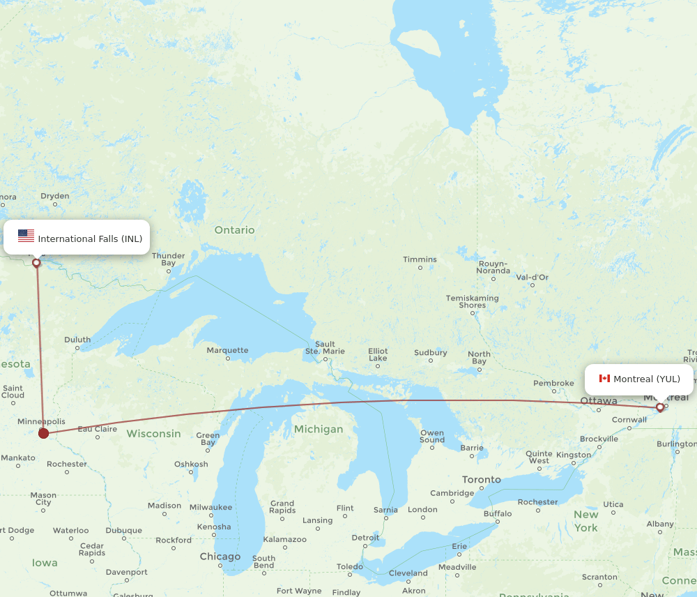INL-YUL flight routes