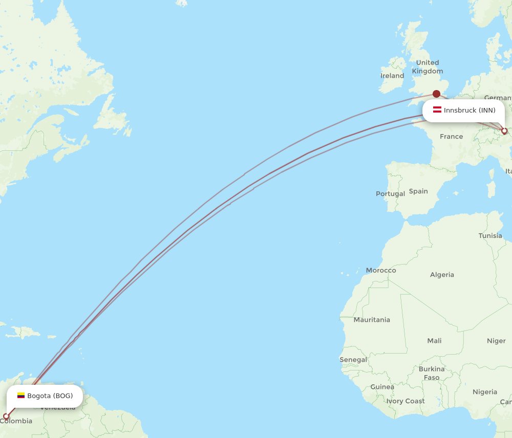 INN to BOG flights and routes map