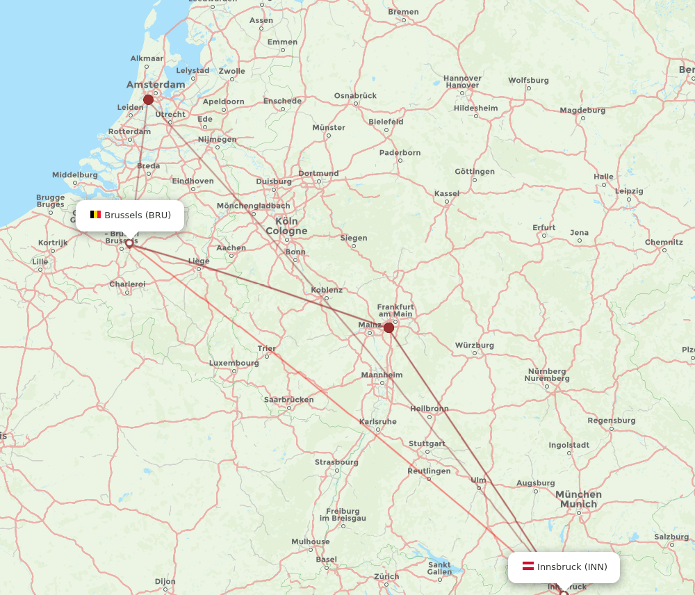 INN to BRU flights and routes map