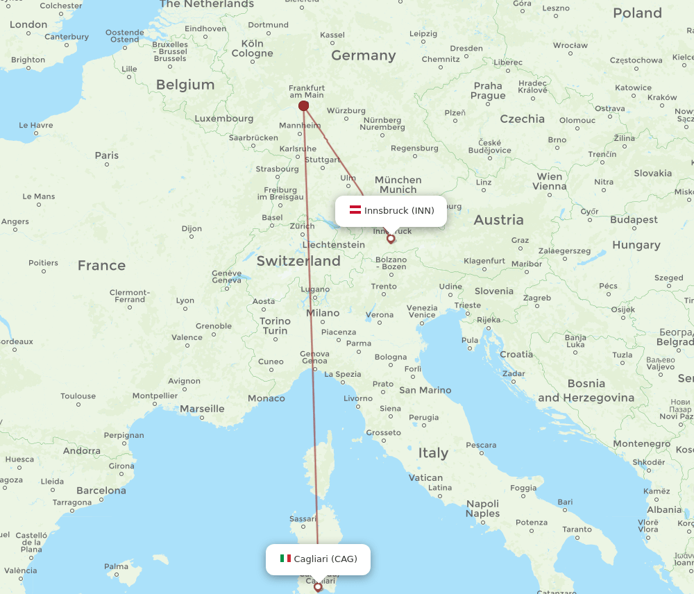 INN to CAG flights and routes map