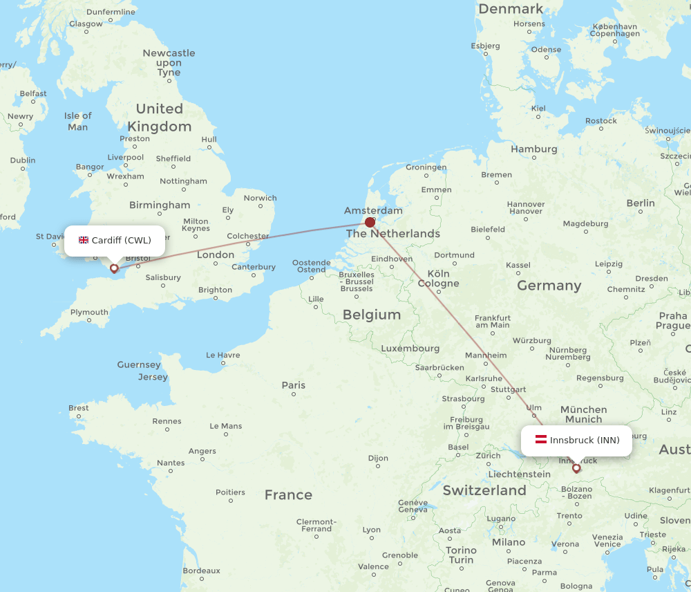 Cardiff - Innsbruck route map and flight paths