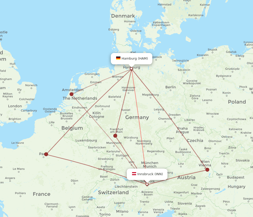 INN to HAM flights and routes map