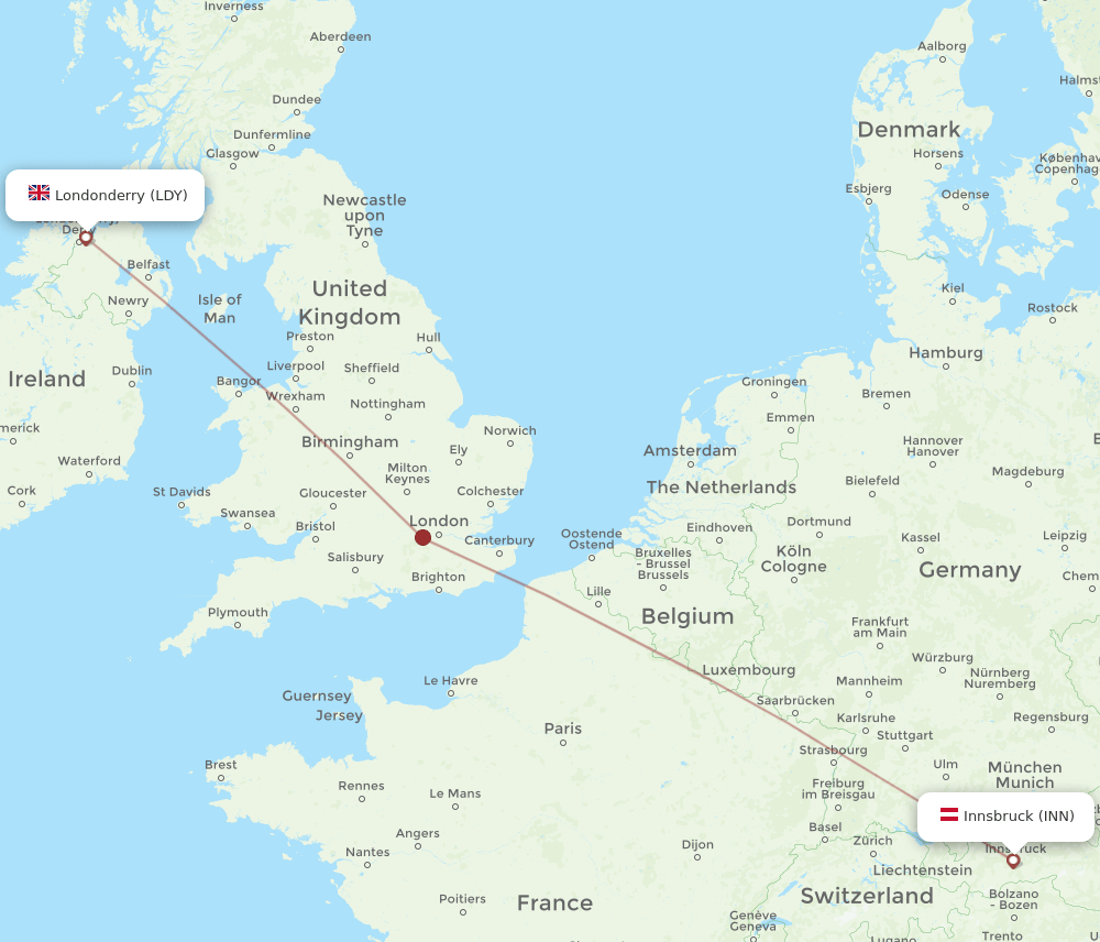 INN to LDY flights and routes map
