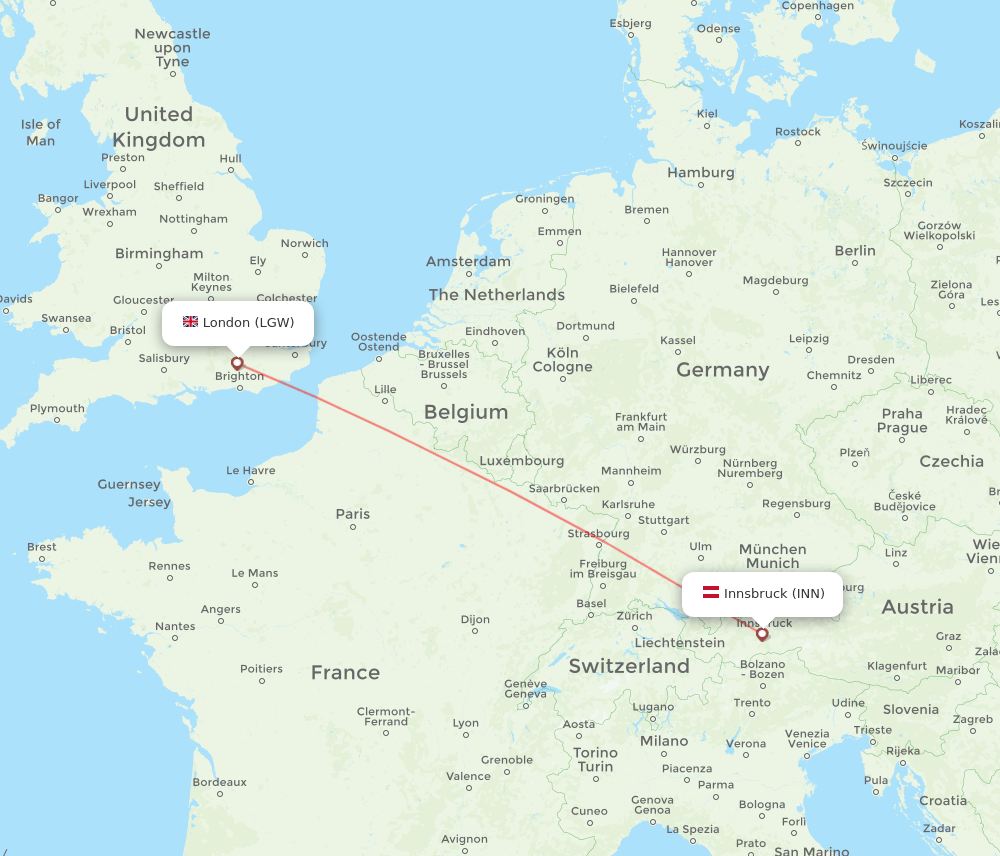 Innsbruck - London route map and flight paths