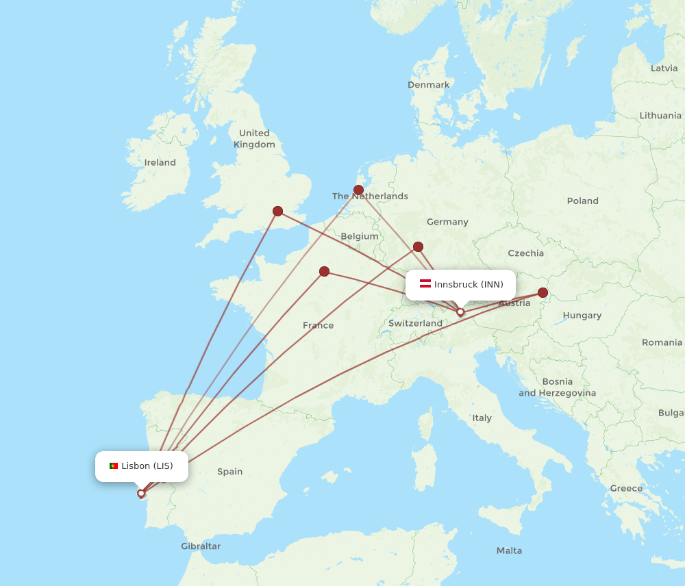 INN to LIS flights and routes map