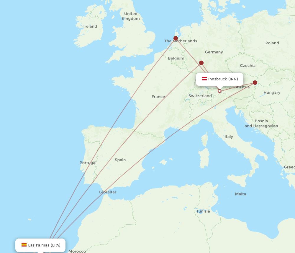 INN to LPA flights and routes map