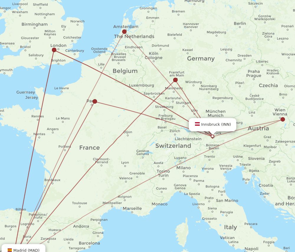 INN to MAD flights and routes map