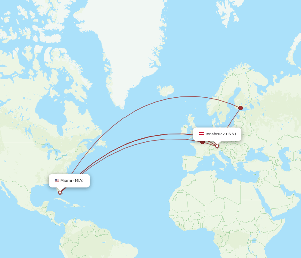 Innsbruck - Miami route map and flight paths
