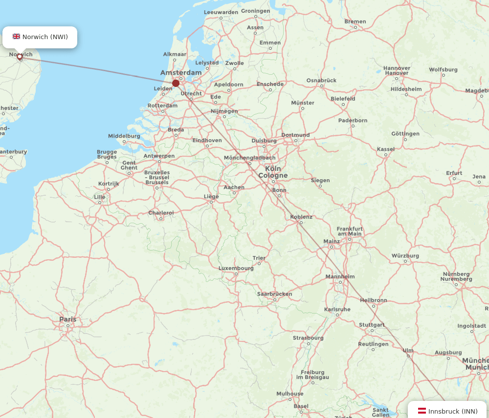 Norwich - Innsbruck route map and flight paths