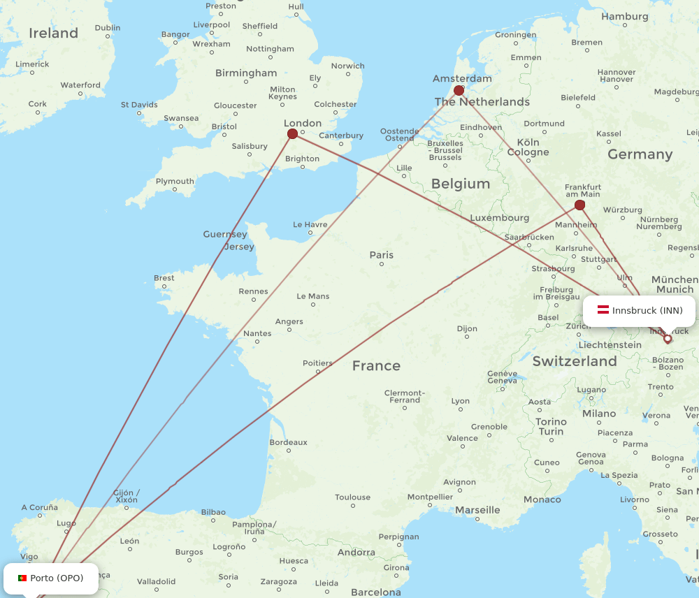 INN-OPO flight routes
