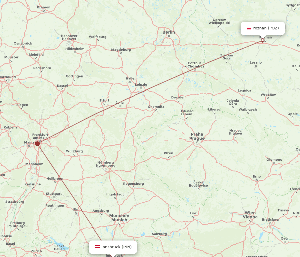 Innsbruck - Poznan route map and flight paths