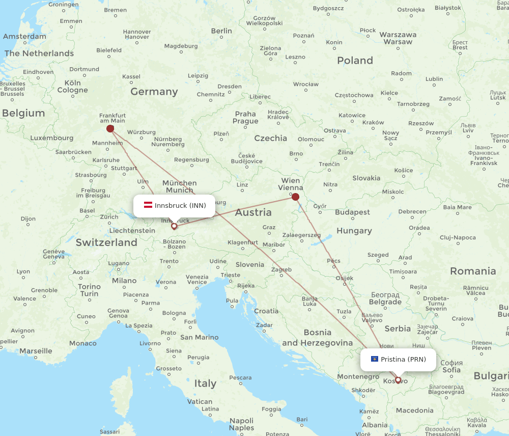 INN-PRN flight routes