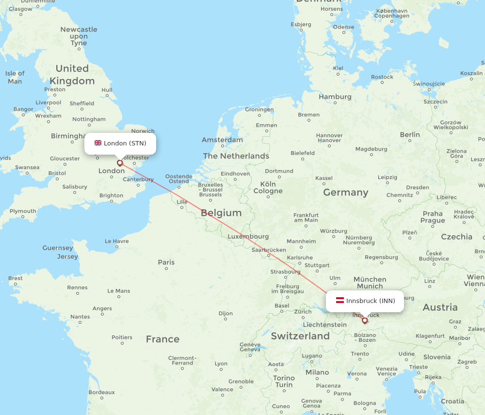 INN to STN flights and routes map