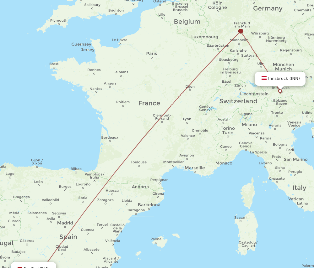 INN to SVQ flights and routes map